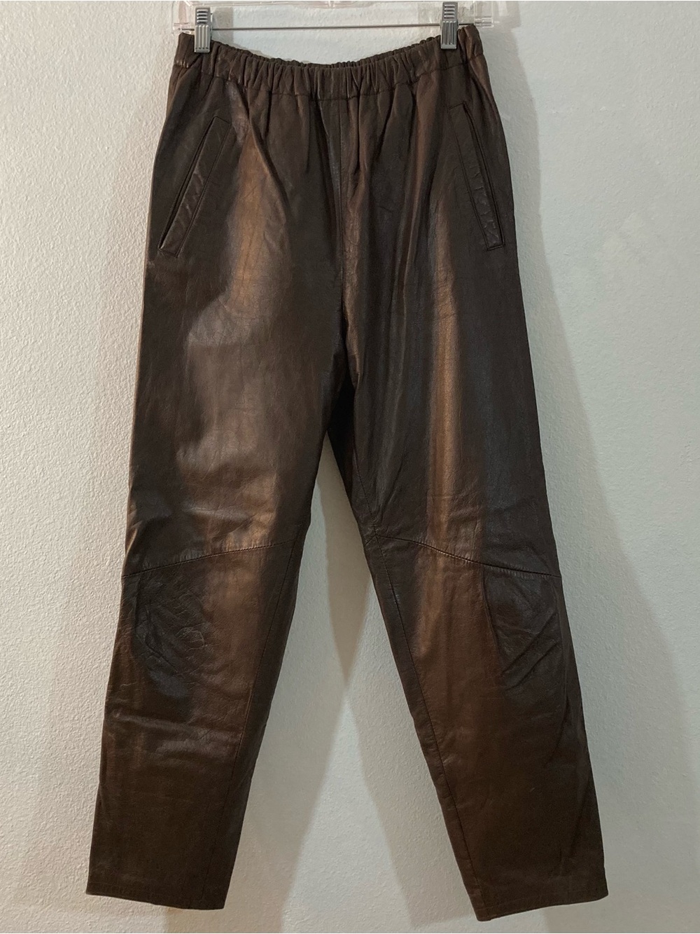 Vintage Brown Leather Pants, 1980’s Baggy Pull On Pants